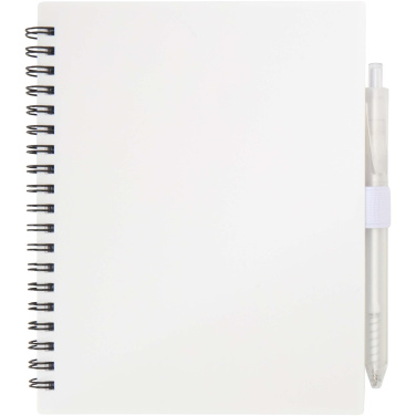Logo trade promotional gifts picture of: Niove recycled plastic soft cover notebook and ballpoint pen set (blue ink)